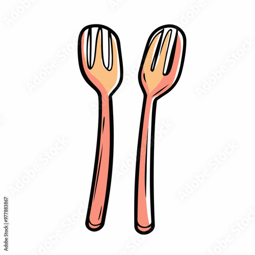 Vector Illustration of Two Wooden Forks