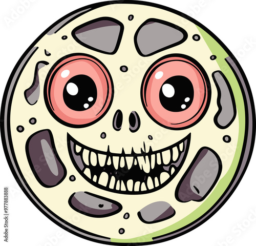 Cartoon Skull Moon with Big Eyes and Grinning Face