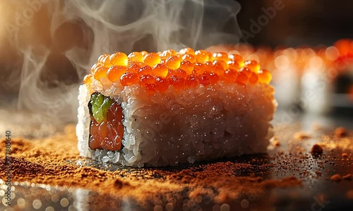 Steaming Sushi Roll with Tobiko photo