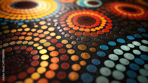 Colorful aboriginal dot art painted on cloth or fabric photo