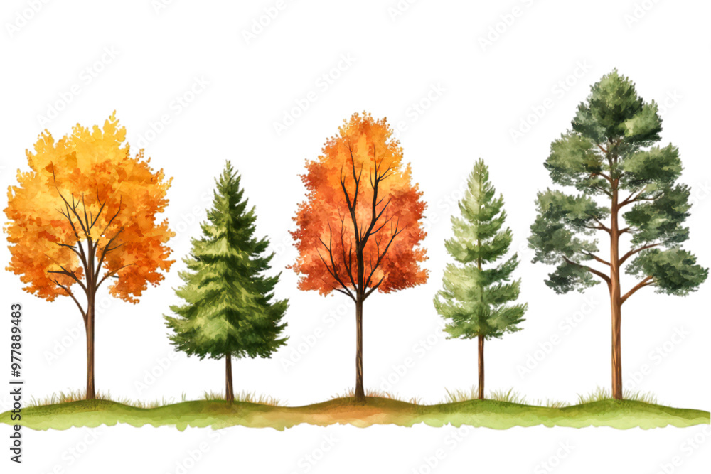 Naklejka premium autumn fall season forest woods nature trees on transparent background 