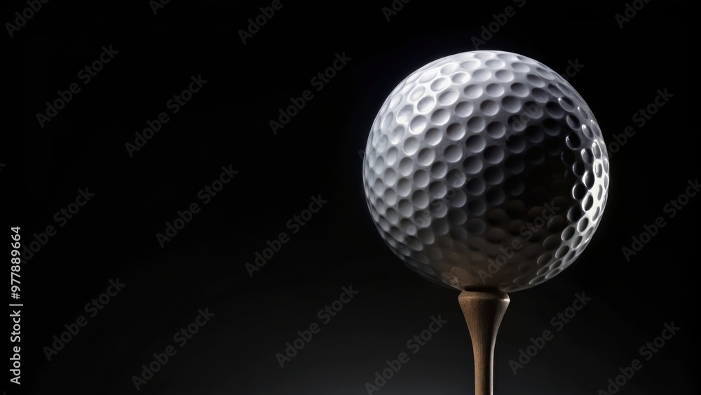 Golf ball on tee against black background Golf ball on tee against black background