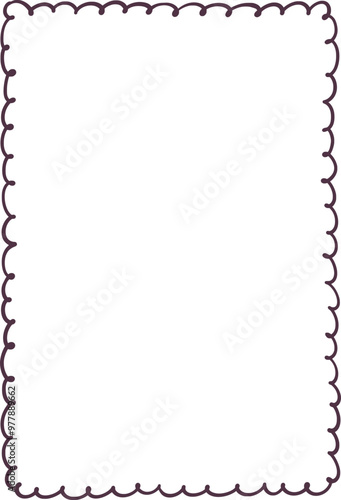 Empty whimsical wavy rectangular frame. Black simple hand-drawn border. Design for greeting card, wedding invitation, poster. Vector illustration