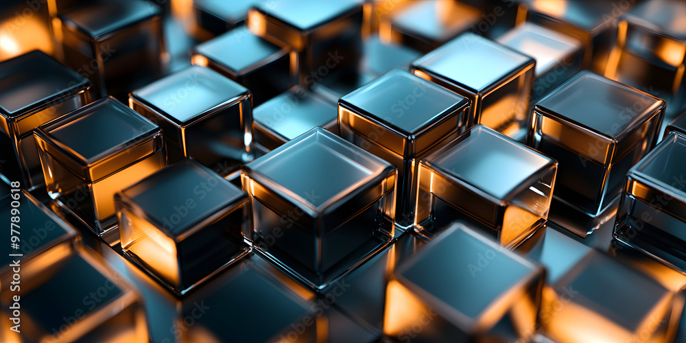 Abstract geometric background with dark yellow glass panels. at different levels. transparent glass cubes. 3d rendering Abstract geometric background with dark yellow glass panels. at different levels. transparent glass cubes. 3d rendering