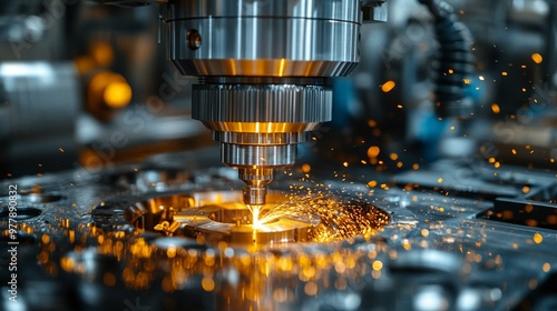 this Machine tool in a metal factory with CNC drilling machines in action, showcasing precision and industrial technology.