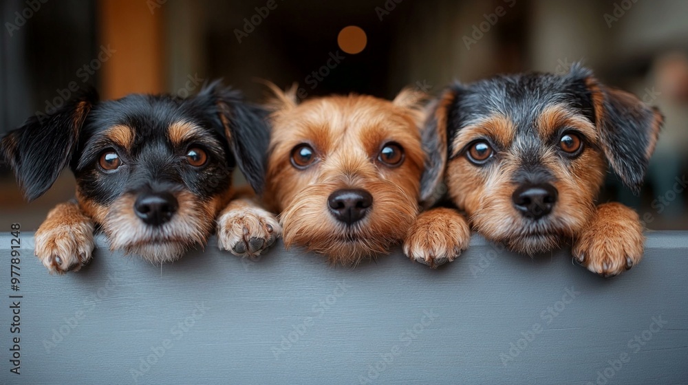 a Dogs peeking their eyes and paws over a white banner, adding a playful and endearing touch. a Dogs peeking their eyes and paws over a white banner, adding a playful and endearing touch.
