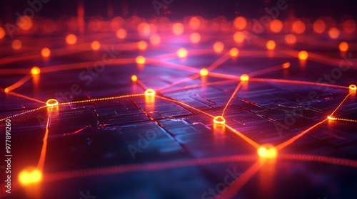 a Futuristic internet infrastructure with interconnected nodes and glowing lines, depicting a high-tech network.