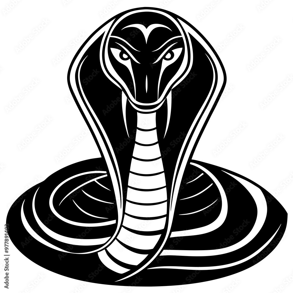 Fototapeta premium Cobra with an expanded hood, coiled body, and a hypnotic gaze vector