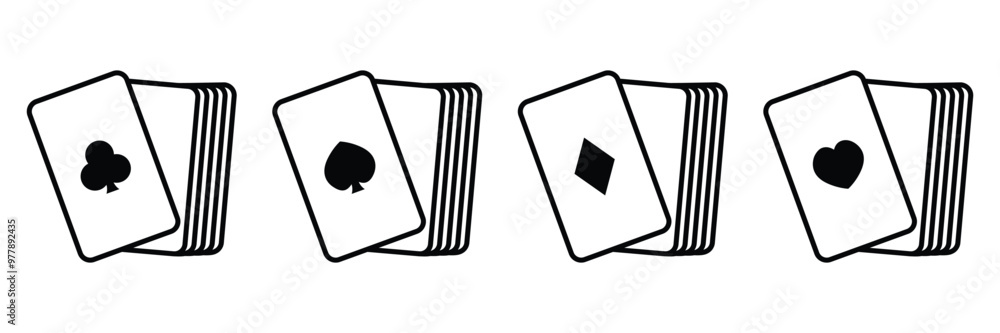 Set of Playing cards suits icon collection. Spade, diamond, heart, club card symbol. Vector Illustration.
