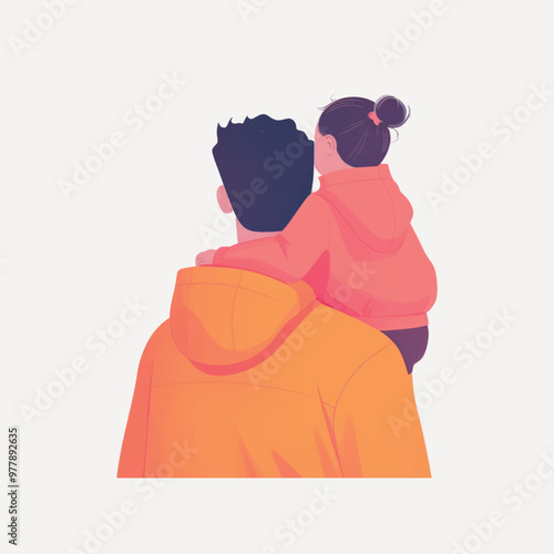 Father carrying daughter illustration
