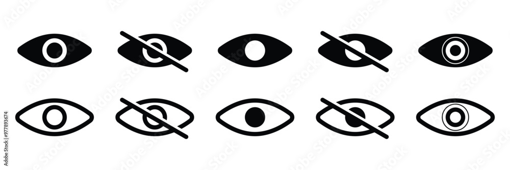 Set of See and unseen icon collection. Vision symbol. Show password and Hide password icon. vector Illustration. Set of See and unseen icon collection. Vision symbol. Show password and Hide password icon. vector Illustration.