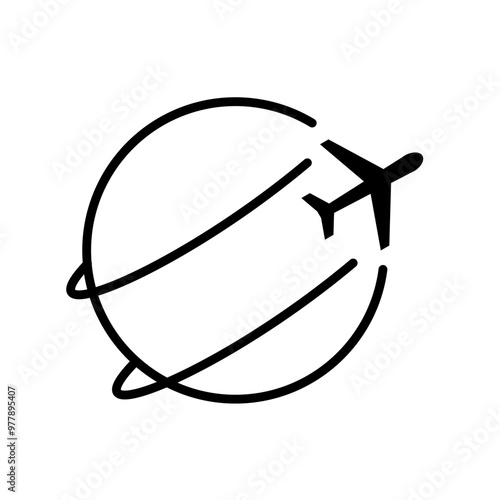 travel around the world, plane over the globe - vector icon