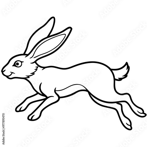 Hare mid-leap, with long ears and legs extended in a fast motion vector photo