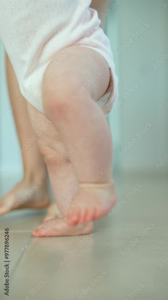 A Baby Taking Their Very First Steps in a Comfortable and Modern Home Setting Environment A Baby Taking Their Very First Steps in a Comfortable and Modern Home Setting Environment