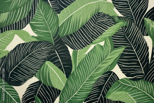 Lush tropical leaf pattern wallpaper