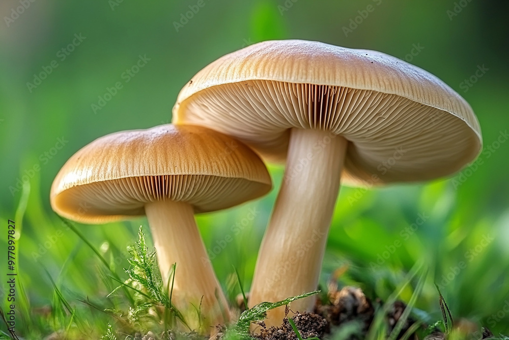 mushroom growing in soil close up shot with isolated background generated by AI mushroom growing in soil close up shot with isolated background generated by AI