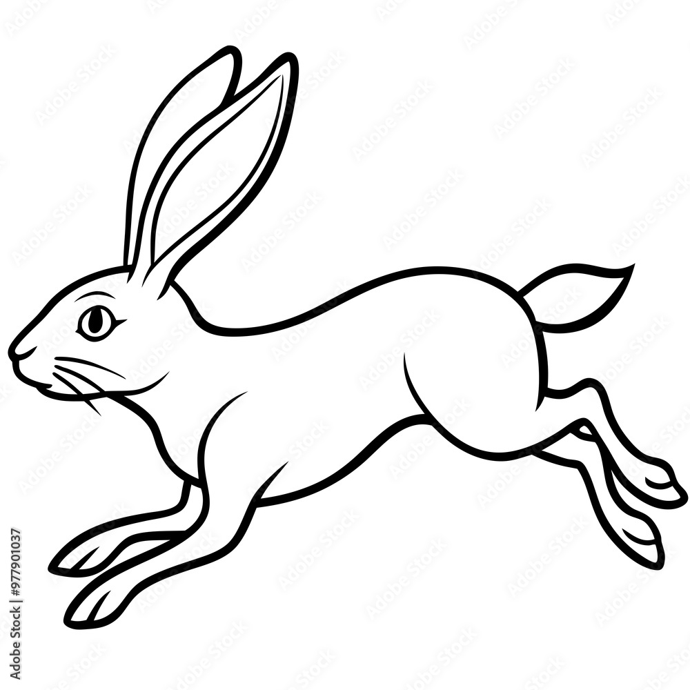 Fototapeta premium Hare mid-leap, with long ears and legs extended in a fast motion vector