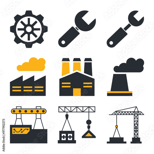 vector icons representing home fix and factory maintenance, gas and electricity maintenance