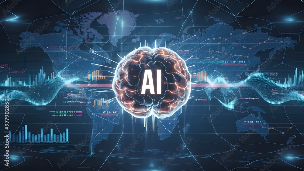 Fototapeta premium AI and Global Business Design Concept, generative AI