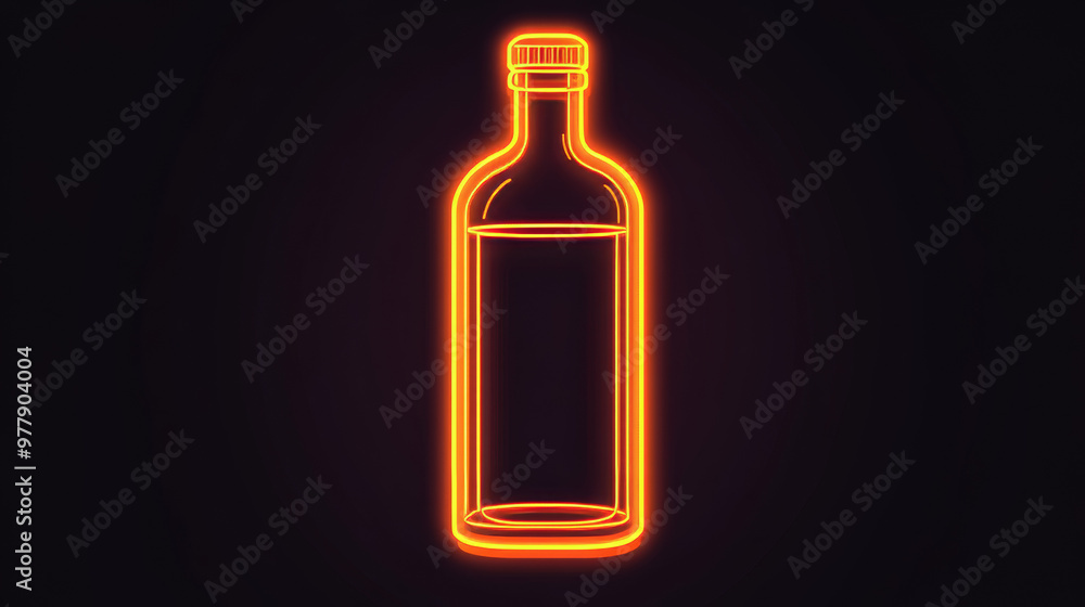 A simple bottle icon, designed in a flat style. It's bright orange, glowing like neon, against a black background. A simple bottle icon, designed in a flat style. It's bright orange, glowing like neon, against a black background.