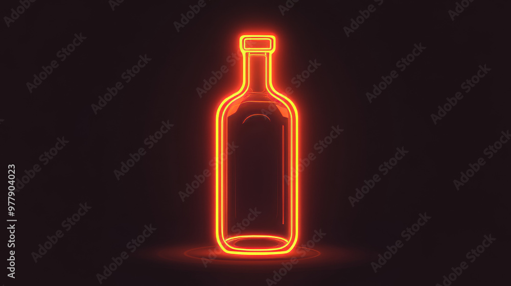 A simple bottle icon, designed in a flat style. It's bright orange, glowing like neon, against a black background. A simple bottle icon, designed in a flat style. It's bright orange, glowing like neon, against a black background.