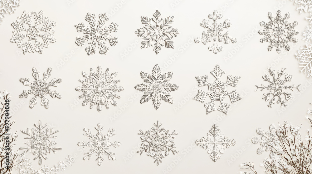 This set of snowflake illustrations includes different snowflake designs for winter themes. They're perfect for adding a wintery touch to your projects. This set of snowflake illustrations includes different snowflake designs for winter themes. They're perfect for adding a wintery touch to your projects.