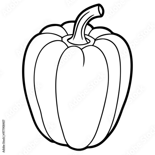 A white colored drawing of a pepper. The pepper is cut in half and has a stem sticking out of it