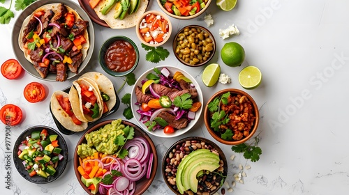 Wallpaper Mural Mexican food spread with tacos, guacamole, salsa, and vegetables, vibrant and colorful, perfect for food photography, restaurant menus, or Mexican cuisine marketing with copyspace
 Torontodigital.ca