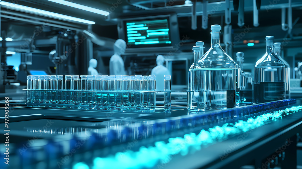 Futuristic ai discovered drugs in high tech lab. Cloning Lab. Illustration Futuristic ai discovered drugs in high tech lab. Cloning Lab. Illustration