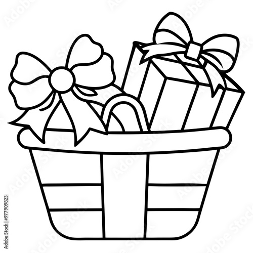 Gift Basket with Bows & Ribbons – Vector Art