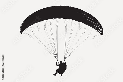 Silhouette of a parachutist descending.