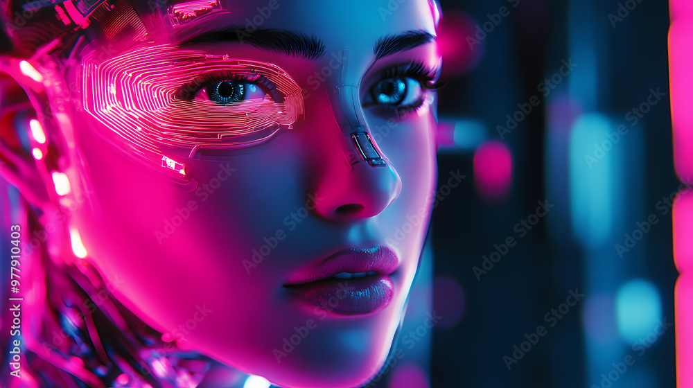 Futuristic woman with glowing cybernetic enhancements and neon lights. Cybernetic Enhancements. Illustration Futuristic woman with glowing cybernetic enhancements and neon lights. Cybernetic Enhancements. Illustration