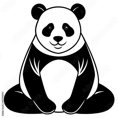 Panda sitting with a serene expression and distinctive black patches vector