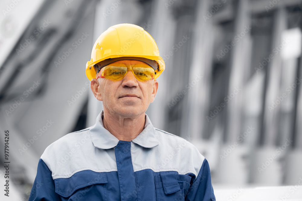 Worker adult man on background equipment for mining coal underground in mine. Pneumatic piston for machinery technology for lifting load and hydraulic forces Worker adult man on background equipment for mining coal underground in mine. Pneumatic piston for machinery technology for lifting load and hydraulic forces