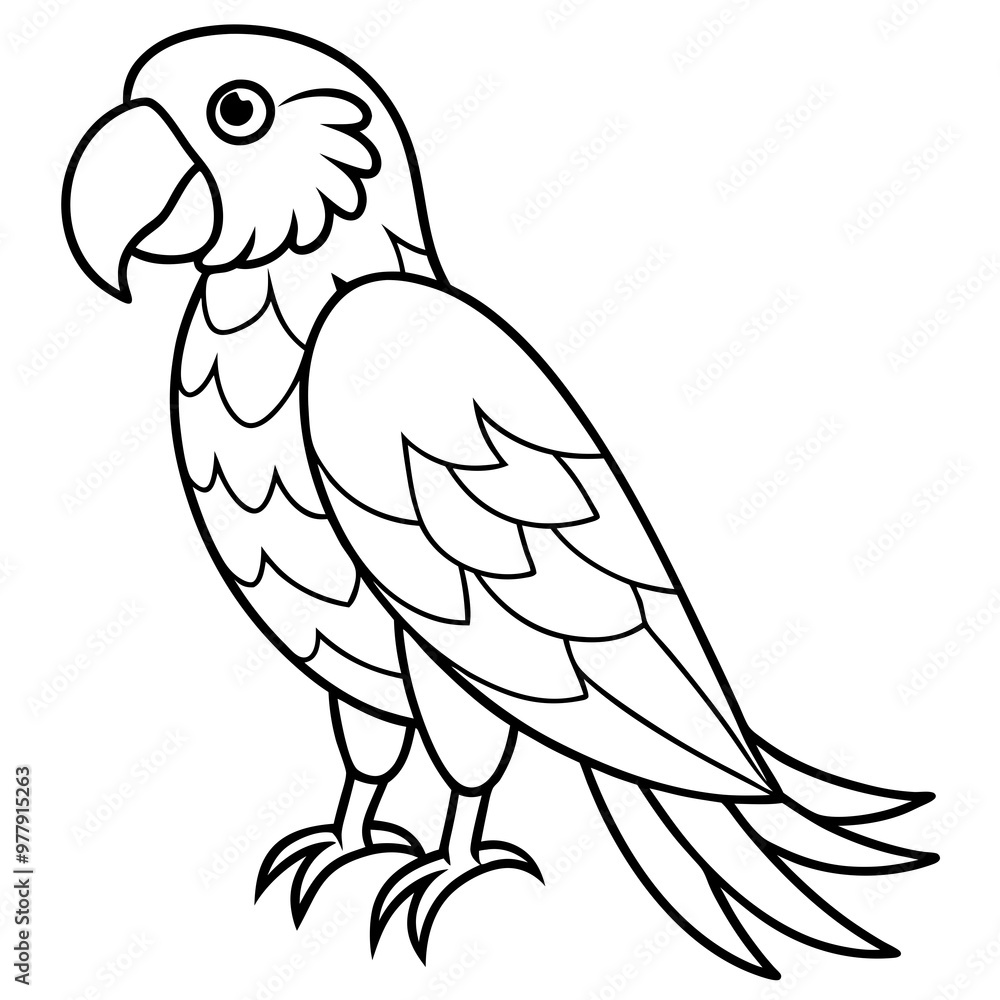 Parrot with a vibrant, expressive pose and detailed feathers line art vector Parrot with a vibrant, expressive pose and detailed feathers line art vector