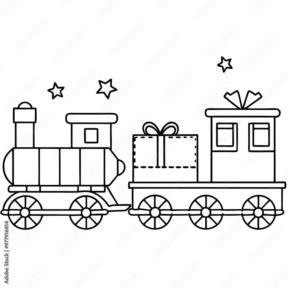 Festive Train with Present-Laden Cars and Steam Engine – Vector Art Festive Train with Present-Laden Cars and Steam Engine – Vector Art