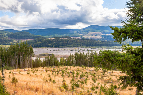 Dry riverbed of the Toutle River, view from above. Washington, USA photo