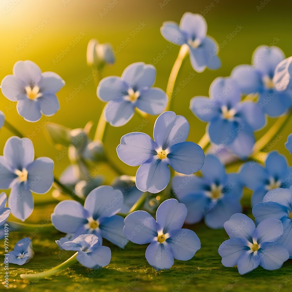 Obraz premium Blue Forget me not flowers on a green background