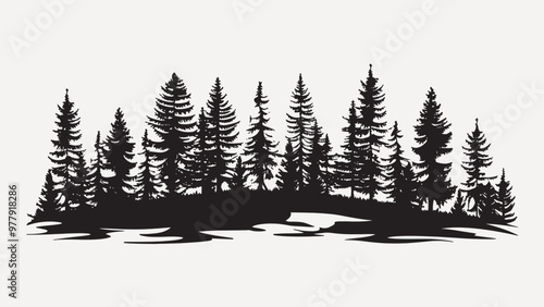 Silhouette forest pine trees landscape