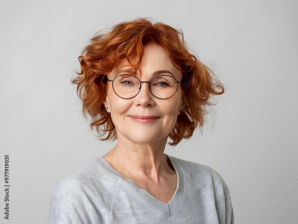 Smiling senior woman with red hair looking at camera Smiling senior woman with red hair looking at camera