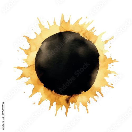 Abstract solar eclipse watercolor art