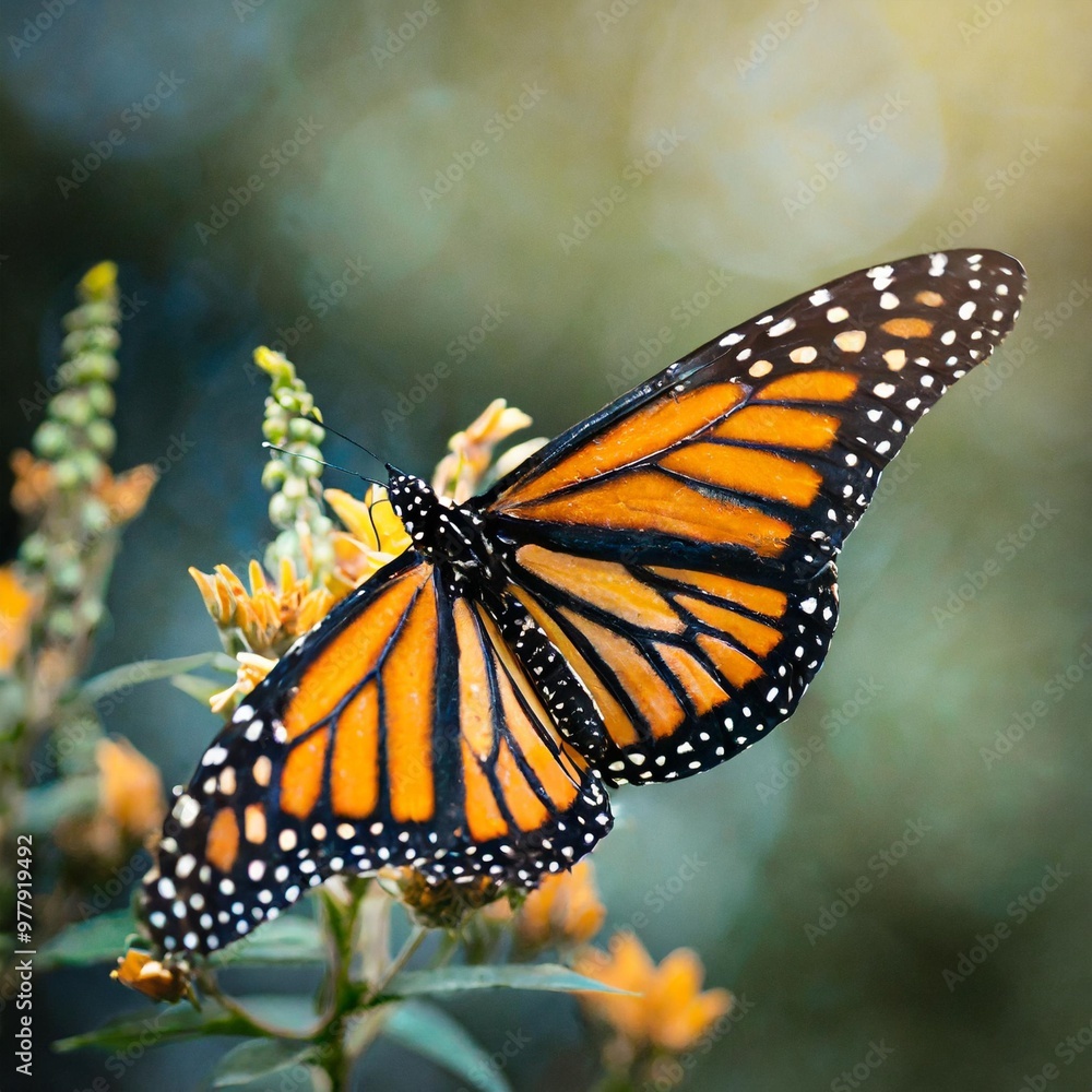 Isolated monarch butterfly with depth of field highlighting vibrant wings and delicate patterns Isolated monarch butterfly with depth of field highlighting vibrant wings and delicate patterns