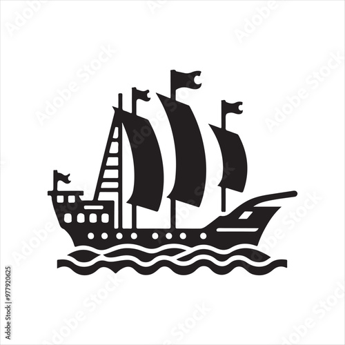 Longship Silhouette Vector Illustration – Nautical Theme Graphic Design