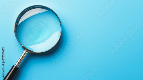 A magnifying glass is on a blue background. The blue background gives the image a calm and peaceful mood