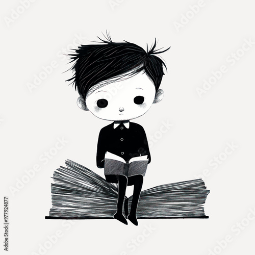 Cute child reading big book