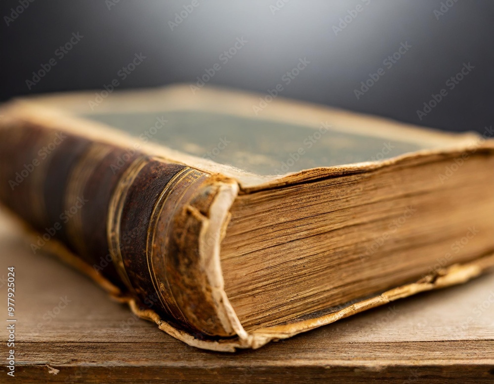 Isolated old book with depth of field showcasing worn cover and vintage pages Isolated old book with depth of field showcasing worn cover and vintage pages