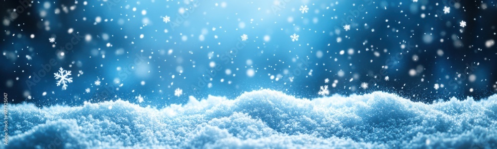Snowy night scene with snow flakes and stars Snowy night scene with snow flakes and stars