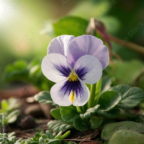 Violet pansy on natural background
