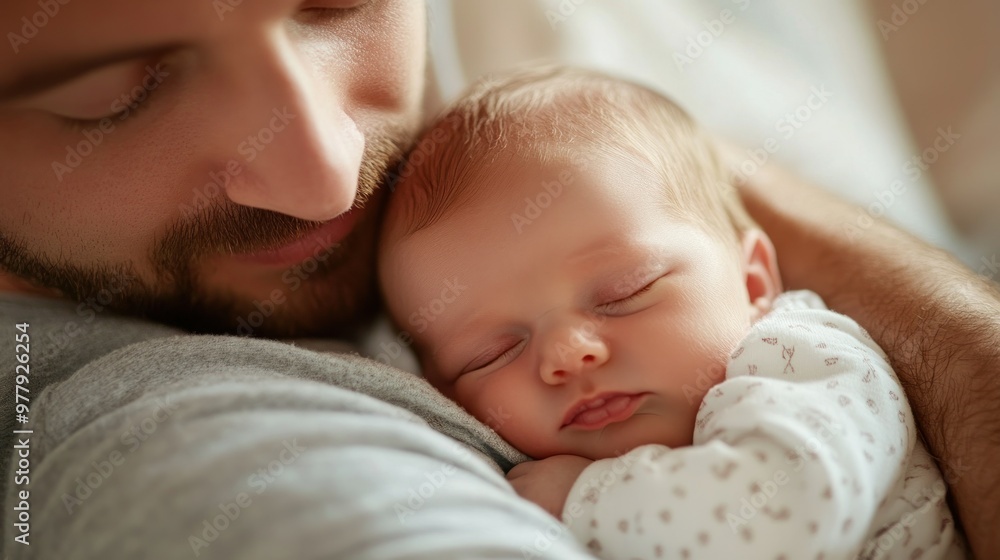 A Father Holding His Sleeping Newborn Baby A Father Holding His Sleeping Newborn Baby