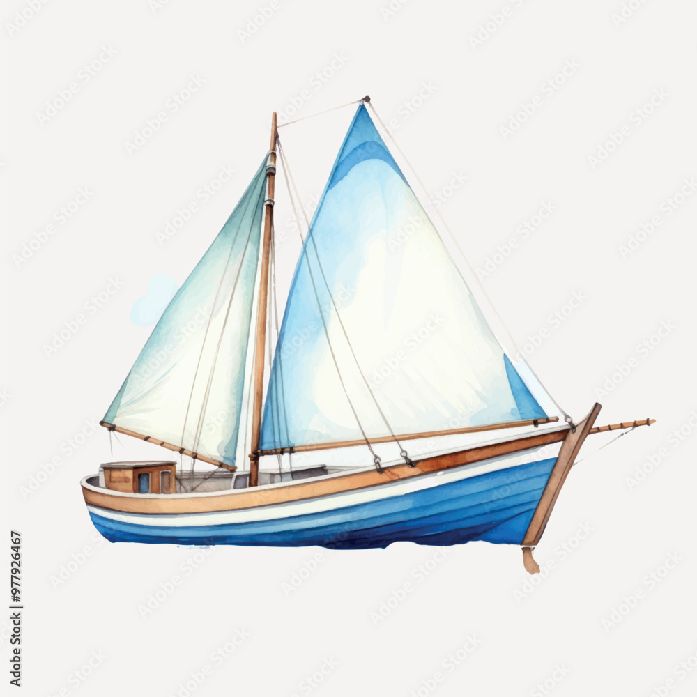 Fototapeta premium Elegant watercolor sailboat illustration